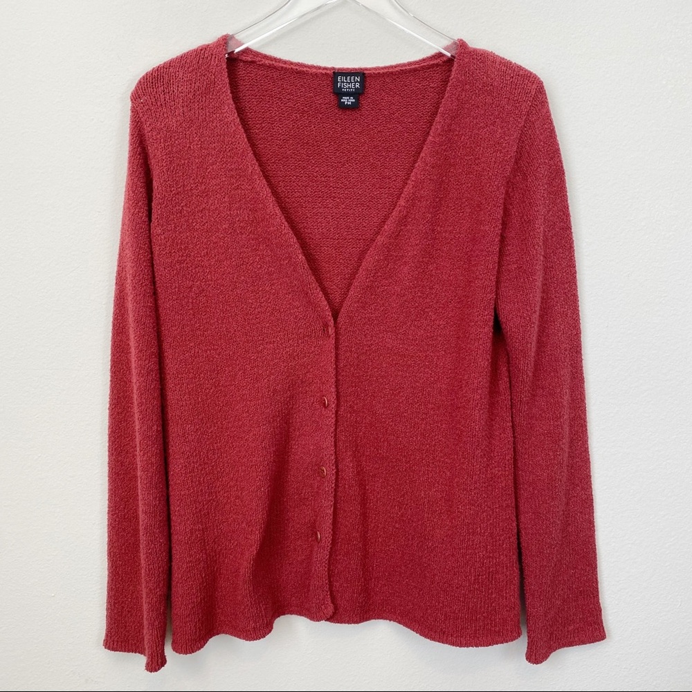 EILEEN FISHER | Red Button Up Knit Cardigan Petite
